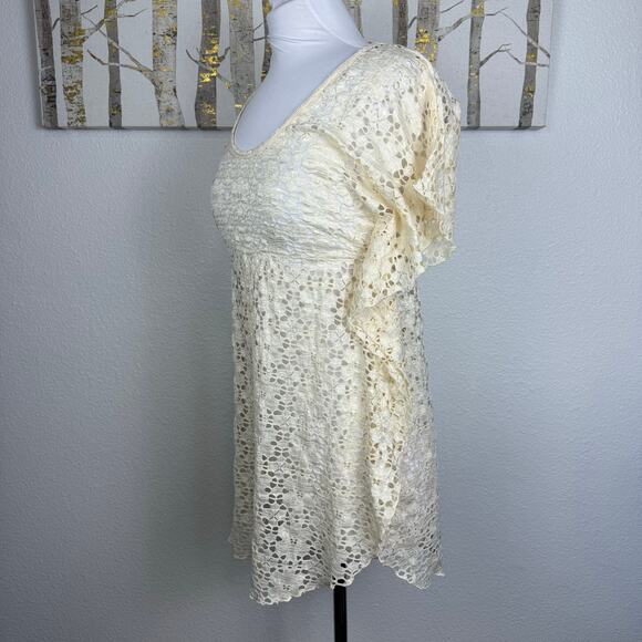 Elif for Jordan Taylor Floral Lace Knit Batwing Bathing Suit Cover Up Cream XS - Picture 3 of 6